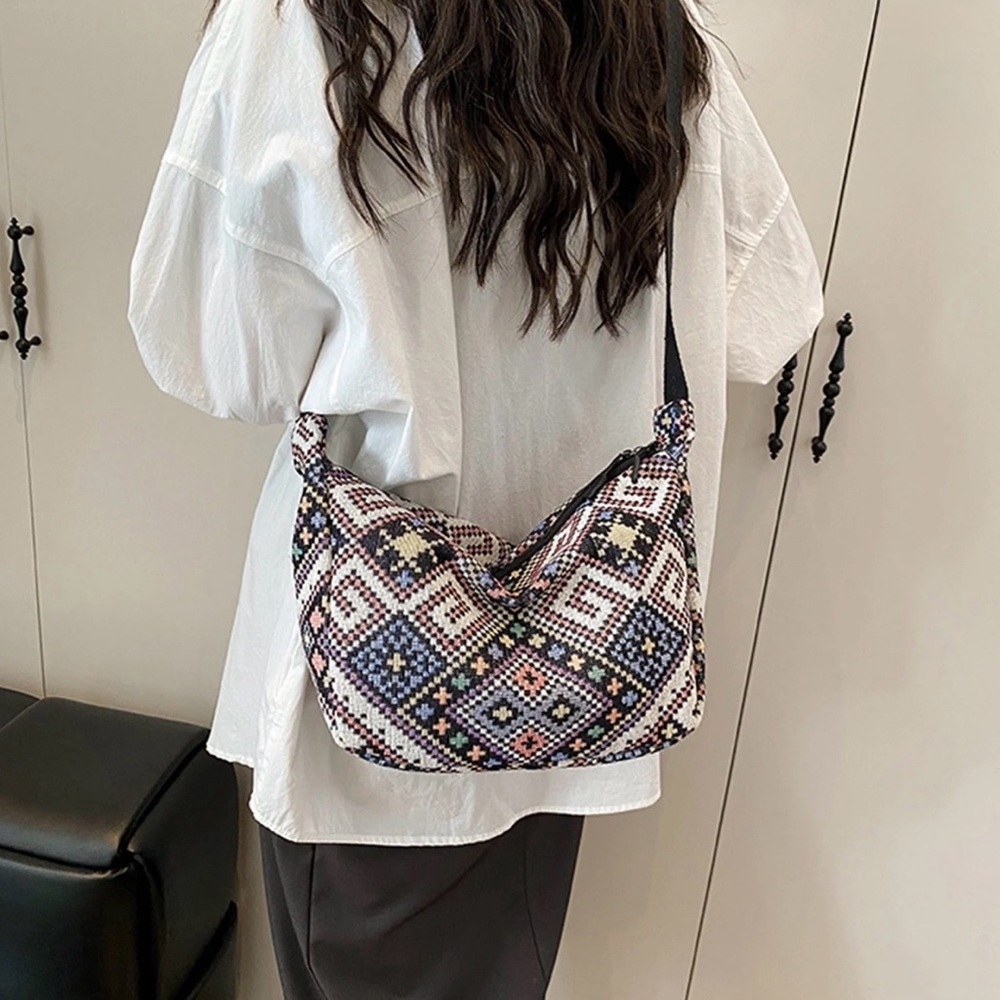 Geometric Patterned Casual Handbag Adjustable Str… - image 2